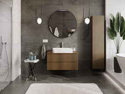 Mexen Rivel mobile da bagno sospeso 90 cm con piano, 2 cassetti, scanalato, noce - 91A20-09047-2-BFFC86