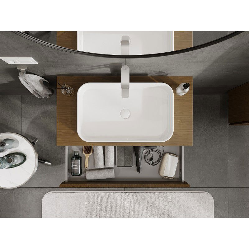 Mexen Rivel bathroom cabinet with countertop 90 cm, 2 drawers, grooved, walnut - 91A20-09047-2-BFFC86