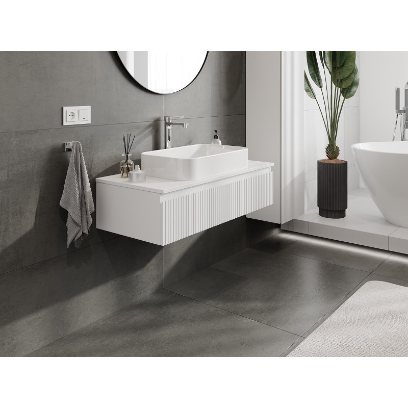 Mexen Rivel mueble de baño bajo lavabo 100 cm con encimera, 1 cajón, ranurado, blanco mate - 91A20-10023-1-BFC01