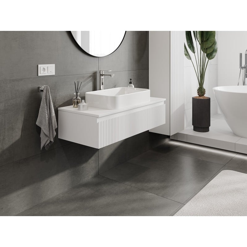 Mexen Rivel szafka łazienkowa podumywalkowa 100 cm z blatem, 1 szuflada, ryflowana , biała mat - 91A20-10023-1-BFC01