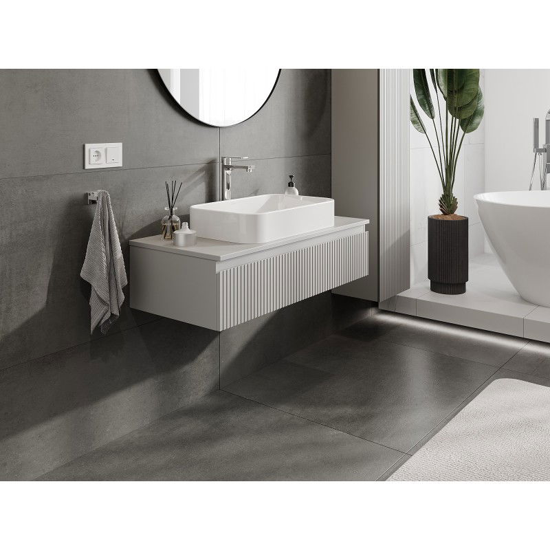 Mexen Rivel Badezimmer-Unterschrank 100 cm mit Arbeitsplatte, 1 Schublade, gerillt, grau matt - 91A20-10023-1-BFC62