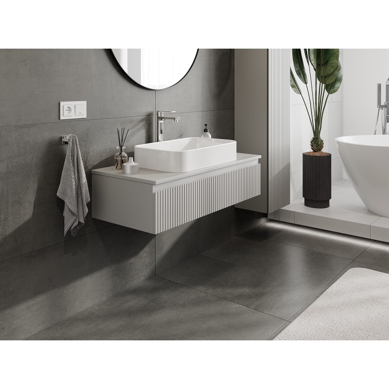 Mexen Rivel szafka łazienkowa podumywalkowa 100 cm z blatem, 1 szuflada, ryflowana , szara mat - 91A20-10023-1-BFC62