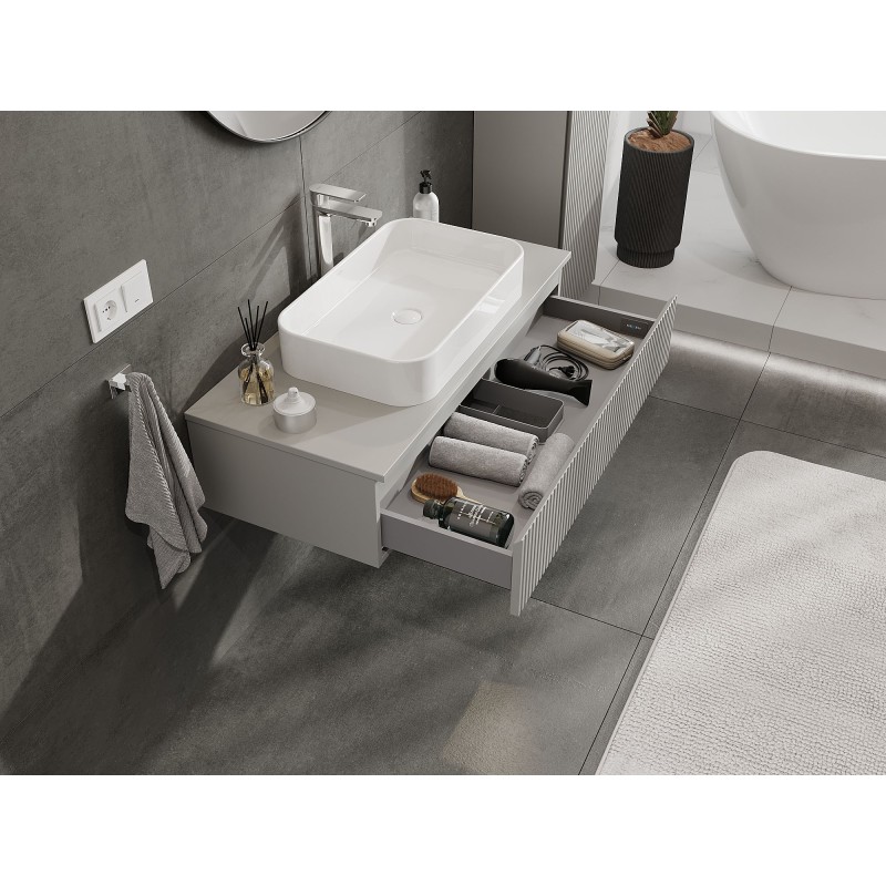 Mexen Rivel armadietto da bagno sotto lavabo 100 cm con piano, 1 cassetto, scanalato, grigio opaco - 91A20-10023-1-BFC62