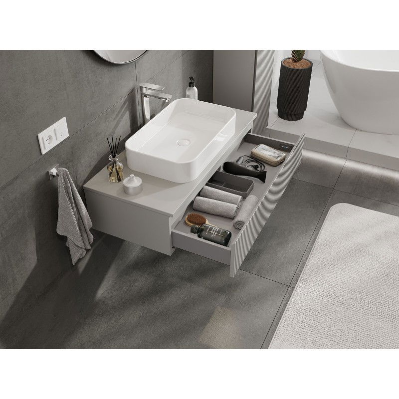 Mexen Rivel meuble de salle de bain sous lavabo 100 cm avec plateau, 1 tiroir, rainuré, gris mat - 91A20-10023-1-BFC62