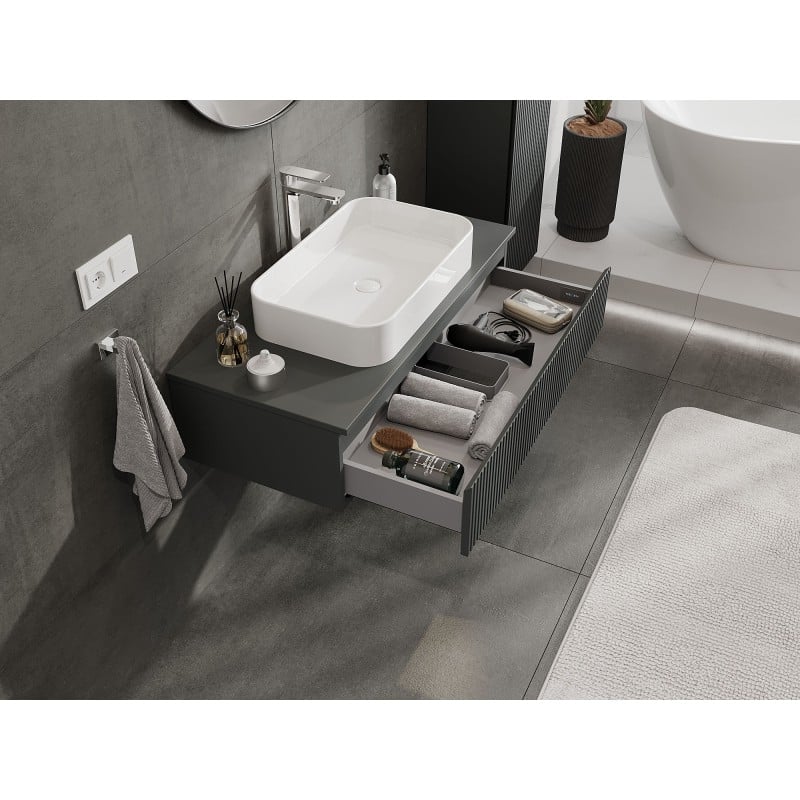 Mexen Rivel szafka łazienkowa podumywalkowa 100 cm z blatem, 1 szuflada, ryflowana , grafit mat - 91A20-10023-1-BFC66