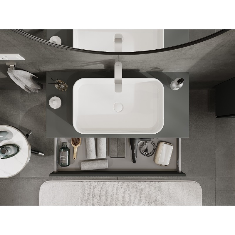 Mexen Rivel mobiletto da bagno sotto-lavabo 100 cm con piano, 1 cassetto, scanalato, grafite opaco - 91A20-10023-1-BFC66