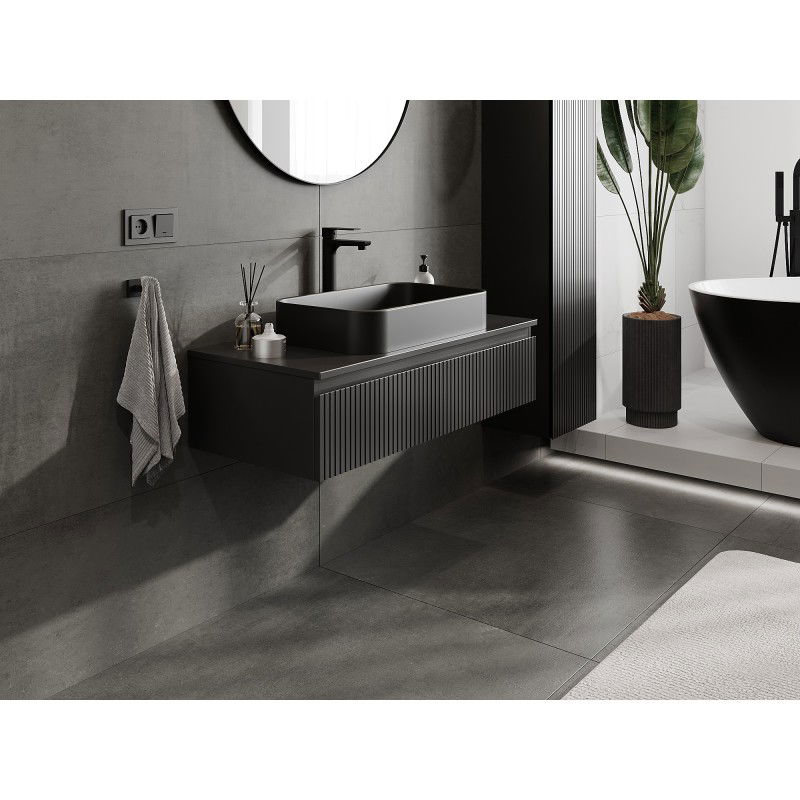 Mexen Rivel meuble de salle de bains sous lavabo 100 cm avec plateau, 1 tiroir, rainuré, noir mat - 91A20-10023-1-BFC71