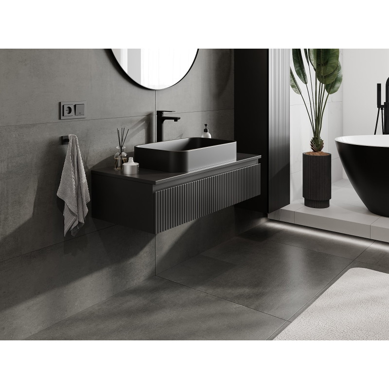 Mexen Rivel mobile bagno sottolavabo 100 cm con piano, 1 cassetto, scanalato, nero opaco - 91A20-10023-1-BFC71