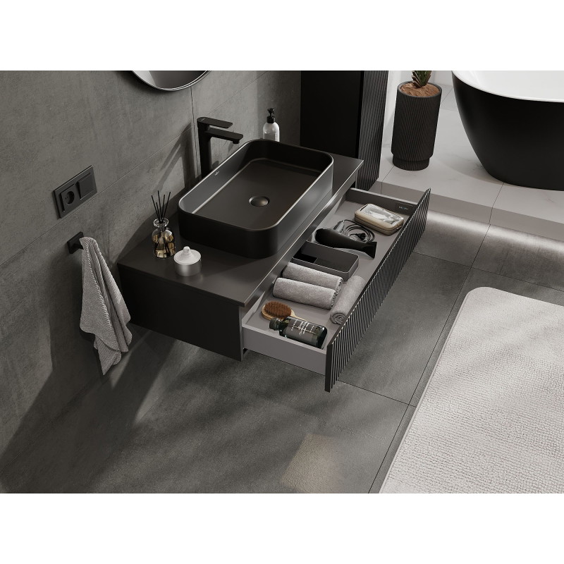 Mexen Rivel mobile bagno sottolavabo 100 cm con piano, 1 cassetto, scanalato, nero opaco - 91A20-10023-1-BFC71