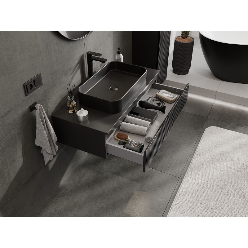 Mexen Rivel mobile da bagno sotto lavabo 100 cm con piano, 1 cassetto, scanalato, nero opaco - 91A20-10023-1-BFC71