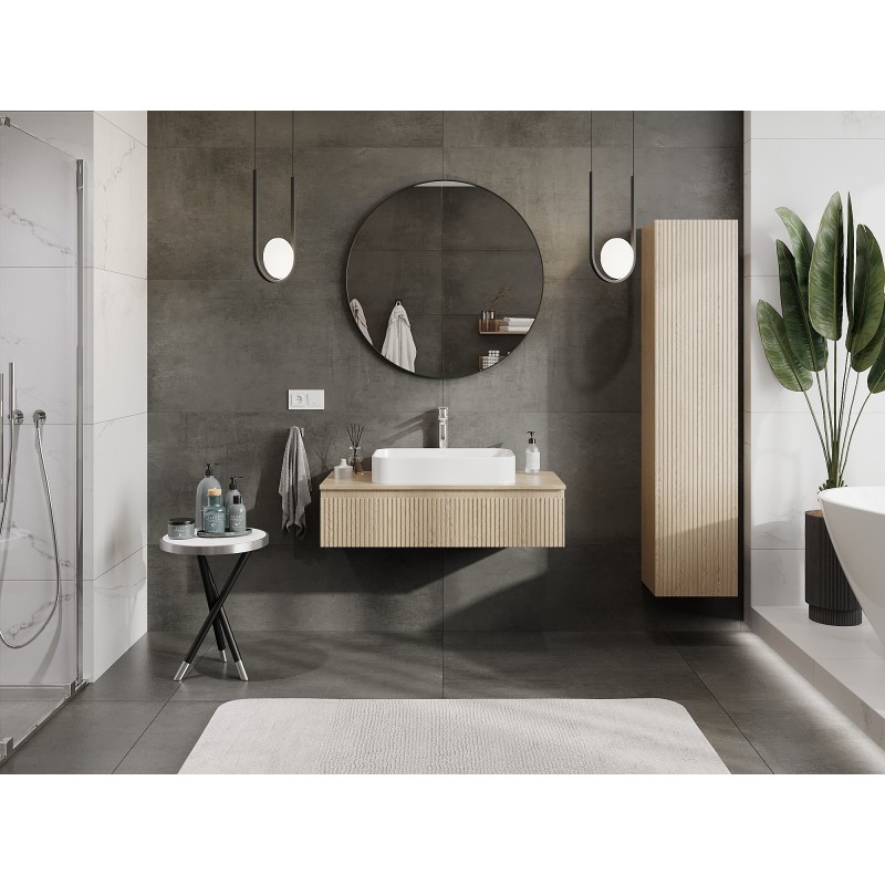Mexen Rivel armario de baño bajo lavabo 100 cm con encimera, 1 cajón, estriado, roble - 91A20-10023-1-BFC81