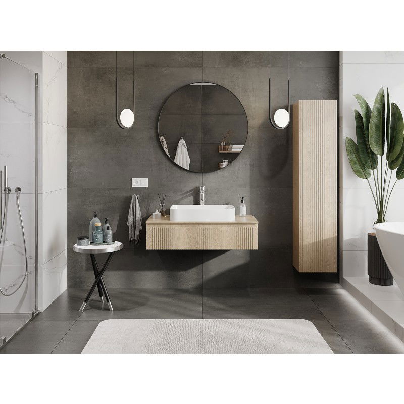 Mexen Rivel armoire de salle de bain sous lavabo 100 cm avec plateau, 1 tiroir, rainuré, chêne - 91A20-10023-1-BFC81