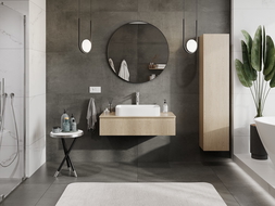 Mexen Rivel armario de baño bajo lavabo 100 cm con encimera, 1 cajón, estriado, roble - 91A20-10023-1-BFC81