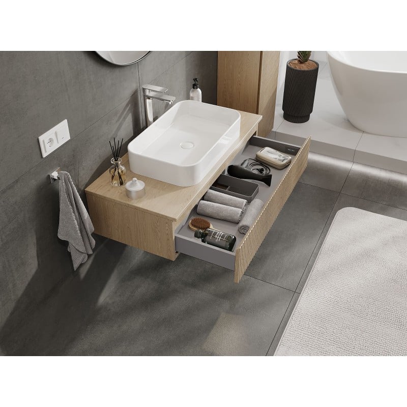 Mexen Rivel armario de baño bajo lavabo 100 cm con encimera, 1 cajón, estriado, roble - 91A20-10023-1-BFC81
