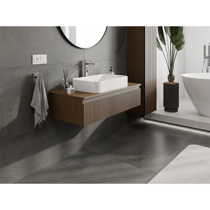 Mexen Rivel meuble de salle de bain sous lavabo 100 cm avec plateau, 1 tiroir, cannelé, noyer - 91A20-10023-1-BFC86