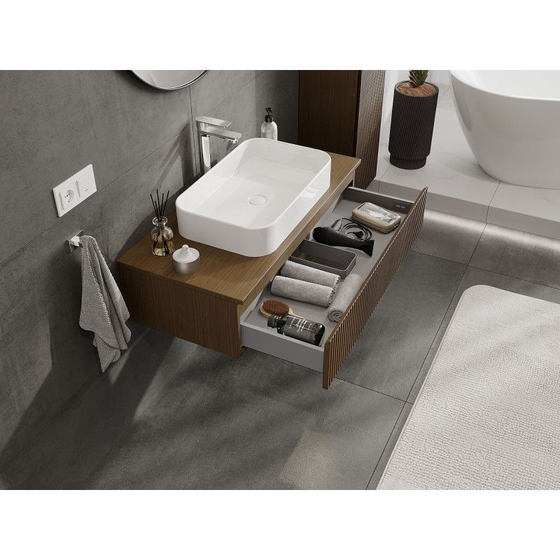 Mexen Rivel meuble de salle de bain sous lavabo 100 cm avec plateau, 1 tiroir, cannelé, noyer - 91A20-10023-1-BFC86