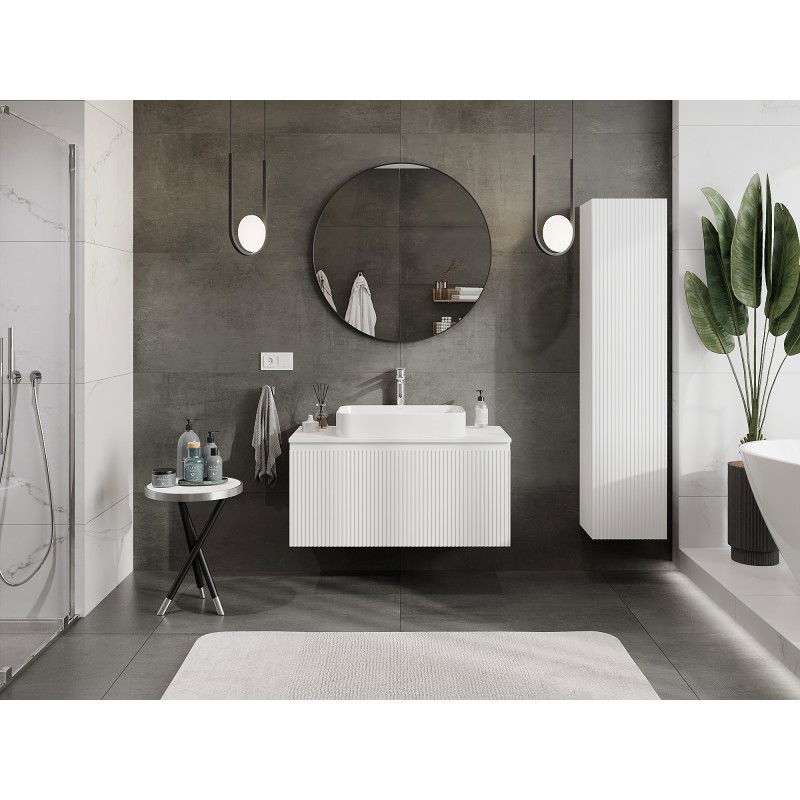 Mexen Rivel meuble de salle de bain sous lavabo 100 cm avec plateau, 1 tiroir, rainuré, blanc mat - 91A20-10047-1-BFC01