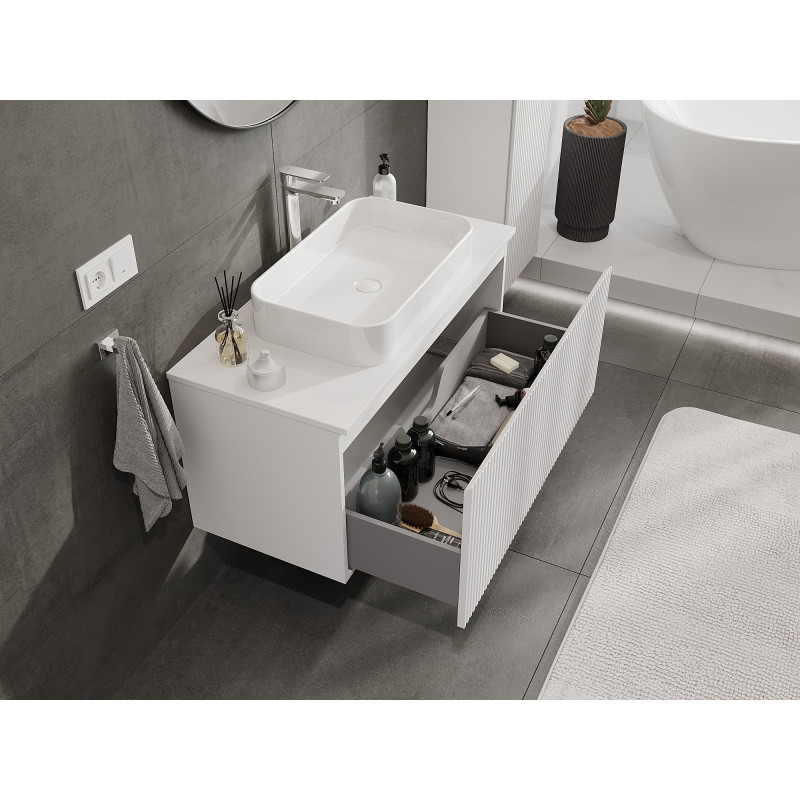 Mexen Rivel armoire de salle de bains sous lavabo 100 cm avec plateau, 1 tiroir, rainurée, blanc mat - 91A20-10047-1-BFC01