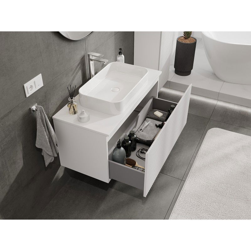 Mexen Rivel meuble de salle de bain sous lavabo 100 cm avec plateau, 1 tiroir, rainuré, blanc mat - 91A20-10047-1-BFC01