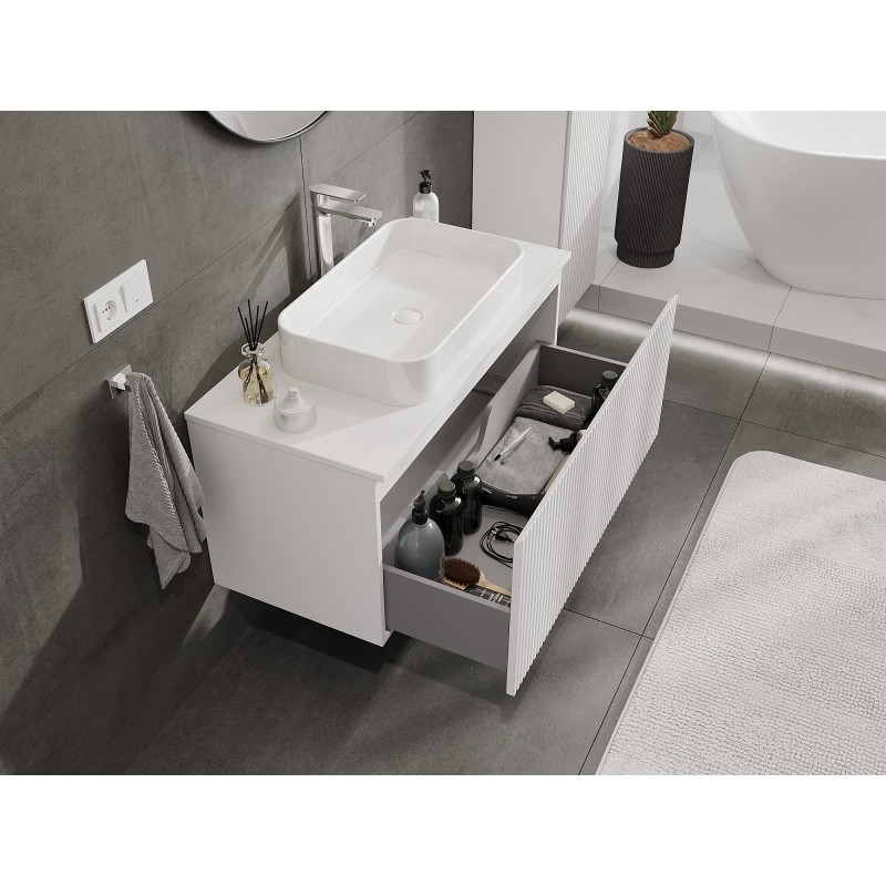 Mexen Rivel mueble de baño bajo lavabo de 100 cm con encimera, 1 cajón, ranurado, blanco mate - 91A20-10047-1-BFC01