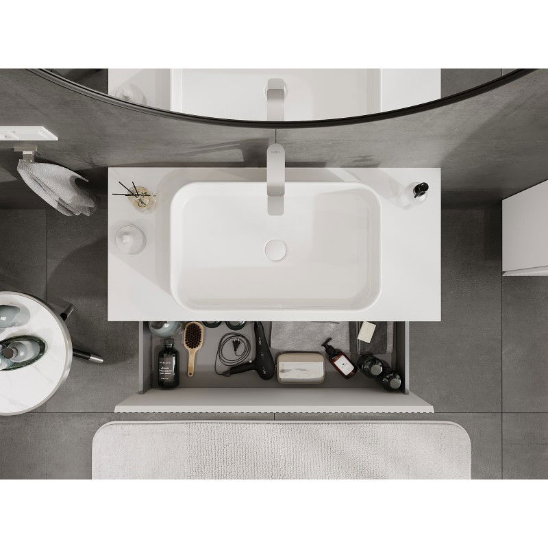 Mexen Rivel bathroom cabinet under sink 100 cm with countertop, 1 drawer, grooved, matte white - 91A20-10047-1-BFC01