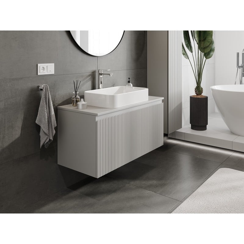 Mexen Rivel szafka łazienkowa podumywalkowa 100 cm z blatem, 1 szuflada, ryflowana , szara mat - 91A20-10047-1-BFC62