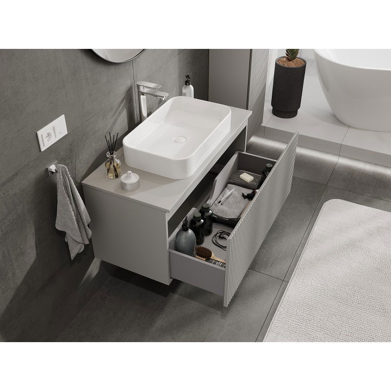 Mexen Rivel bathroom cabinet under sink 100 cm with countertop, 1 drawer, ribbed, grey matt - 91A20-10047-1-BFC62