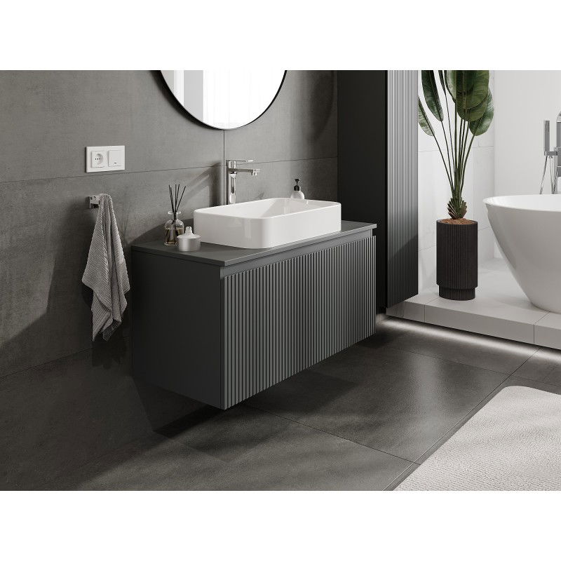 Mexen Rivel meuble de salle de bains sous-vasque 100 cm avec plateau, 1 tiroir, rainuré, graphite mat - 91A20-10047-1-BFC66