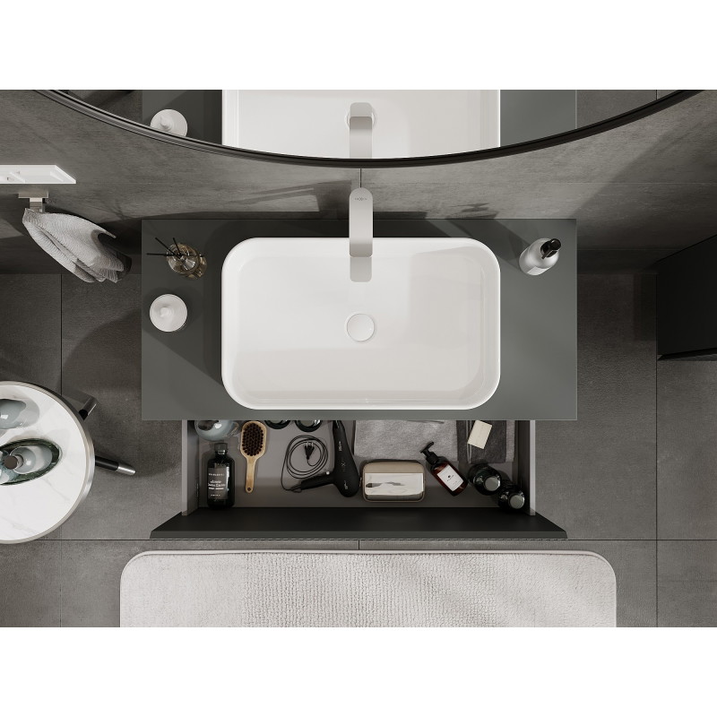 Mexen Rivel armoire de salle de bain sous lavabo 100 cm avec plateau, 1 tiroir, rainurée, graphite mat - 91A20-10047-1-BFC66