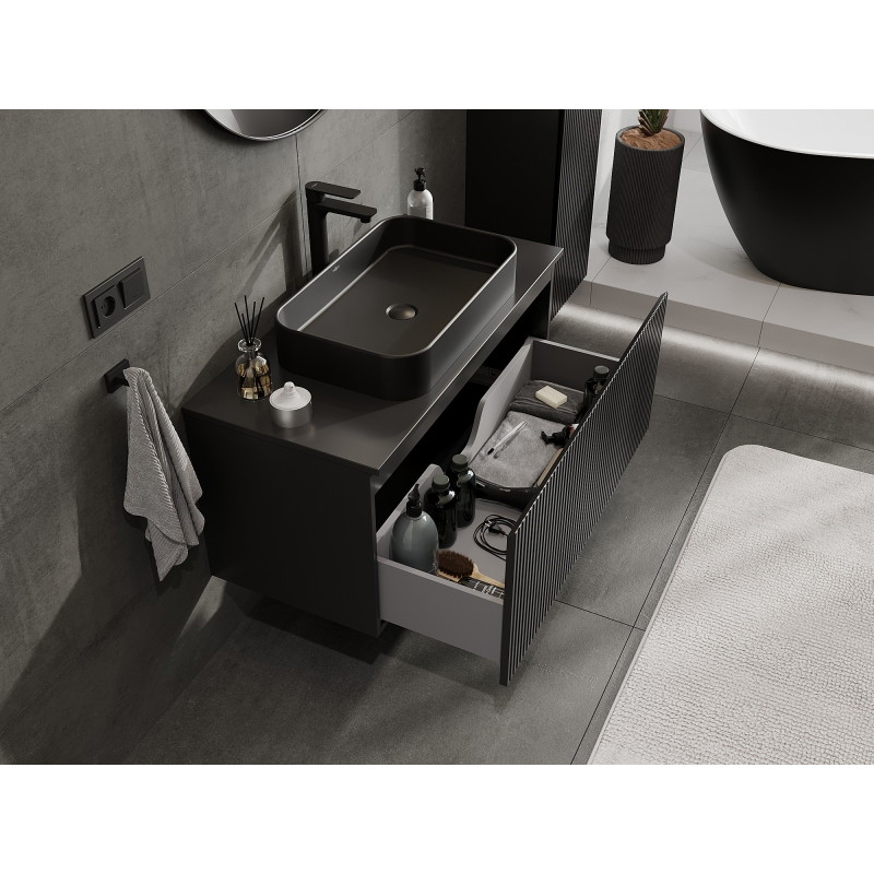 Mexen Rivel meuble de salle de bain sous vasque 100 cm avec plateau, 1 tiroir, rainuré, noir mat - 91A20-10047-1-BFC71
