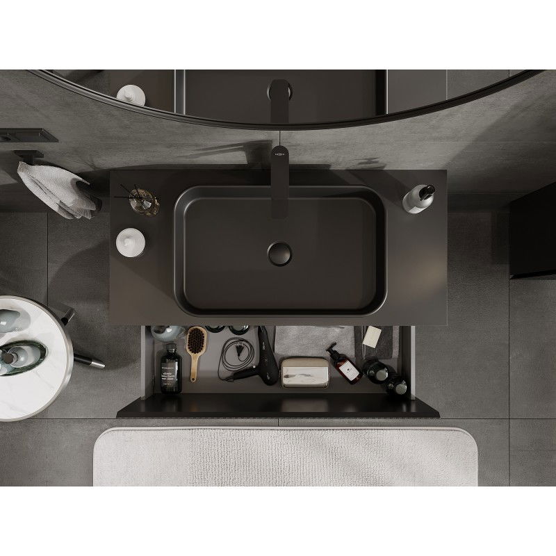 Mexen Rivel meuble-lavabo 100 cm avec plateau, 1 tiroir, nervuré, noir mat - 91A20-10047-1-BFC71