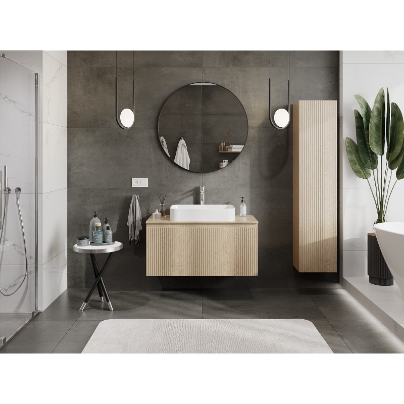 Mexen Rivel szafka łazienkowa podumywalkowa 100 cm z blatem, 1 szuflada, ryflowana , dąb - 91A20-10047-1-BFC81