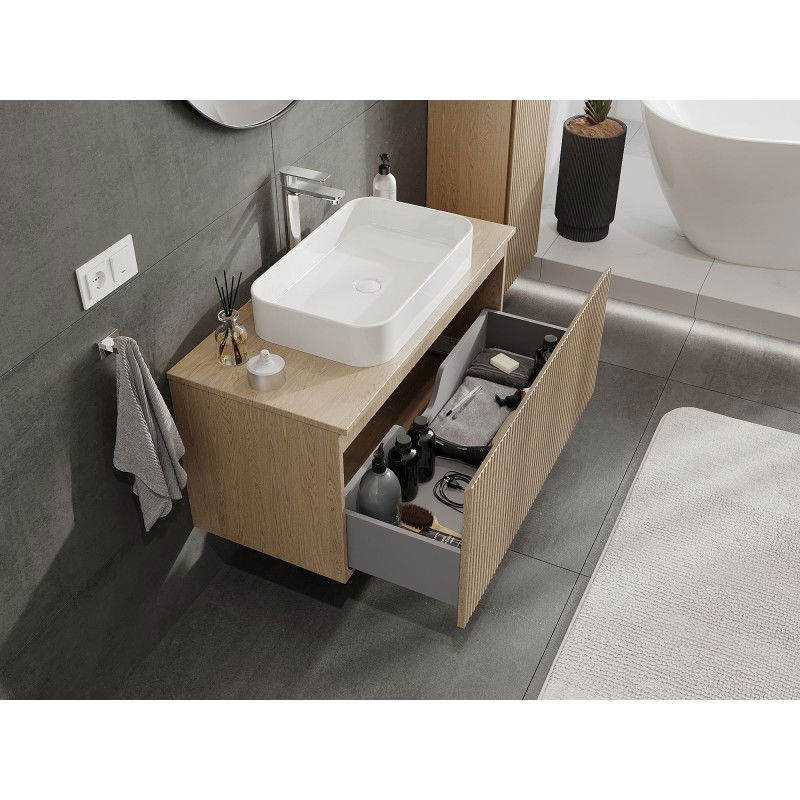 Mexen Rivel 100 cm under-sink bathroom cabinet with countertop, 1 drawer, grooved, oak - 91A20-10047-1-BFC81