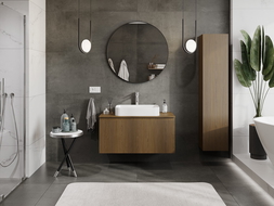 Mexen Rivel bathroom cabinet under sink 100 cm with countertop, 1 drawer, grooved, walnut - 91A20-10047-1-BFC86