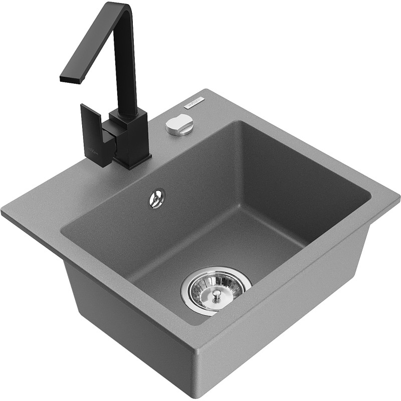 Mexen Milo fregadero de granito de 1 seno con grifo de cocina Rita, gris - 6505-71-670300-70