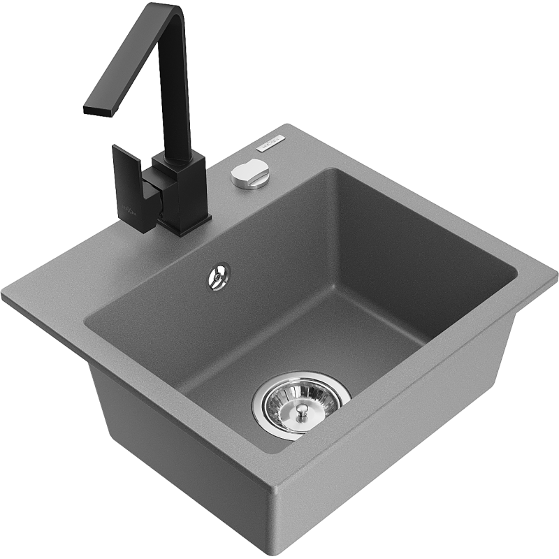 Mexen Milo lavello in granito a 1 vasca con rubinetto da cucina Rita, grigio - 6505-71-670300-70