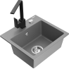 Mexen Milo fregadero de granito de 1 cubeta con grifo de cocina Rita, gris - 6505-71-670300-70