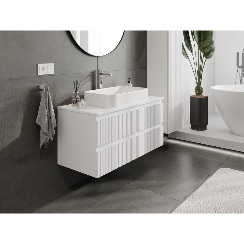 Mexen Rivel mobiletto da bagno per lavabo 100 cm con piano, 2 cassetti, scanalato, bianco opaco - 91A20-10047-2-BFFC01