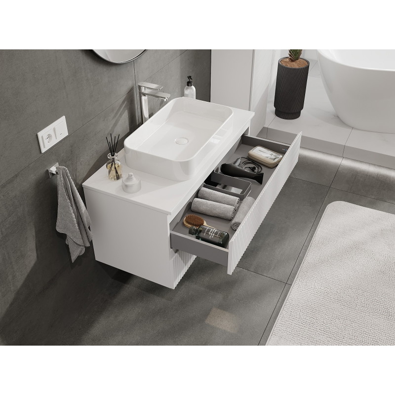 Mexen Rivel mobiletto da bagno sottolavabo 100 cm con piano, 2 cassetti, scanalato, bianco opaco - 91A20-10047-2-BFFC01
