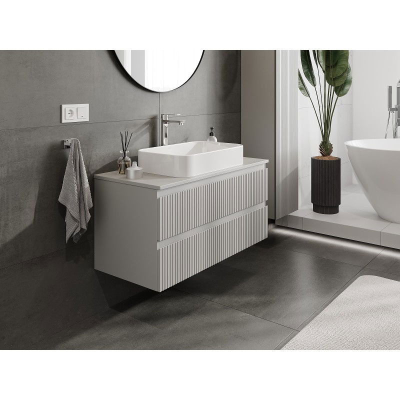 Mexen Rivel meuble de salle de bain sous-lavabo 100 cm avec dessus, 2 tiroirs, rainuré, gris mat - 91A20-10047-2-BFFC62