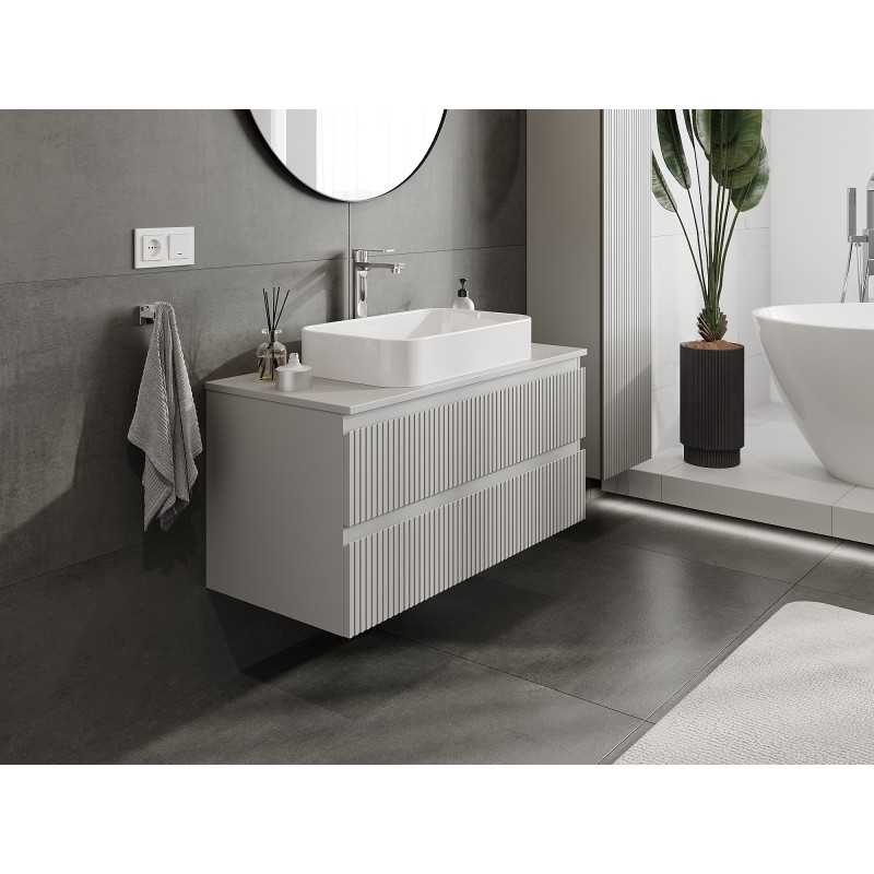 Mexen Rivel szafka łazienkowa podumywalkowa 100 cm z blatem, 2 szuflady, ryflowana , szara mat - 91A20-10047-2-BFFC62