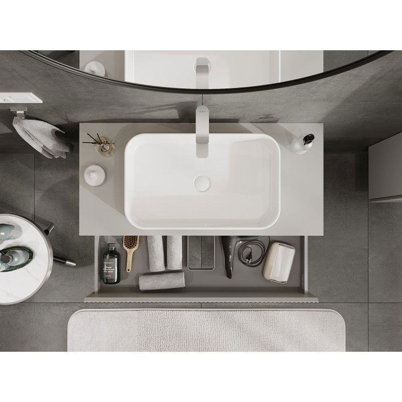 Mexen Rivel meuble de salle de bain sous-lavabo 100 cm avec dessus, 2 tiroirs, rainuré, gris mat - 91A20-10047-2-BFFC62