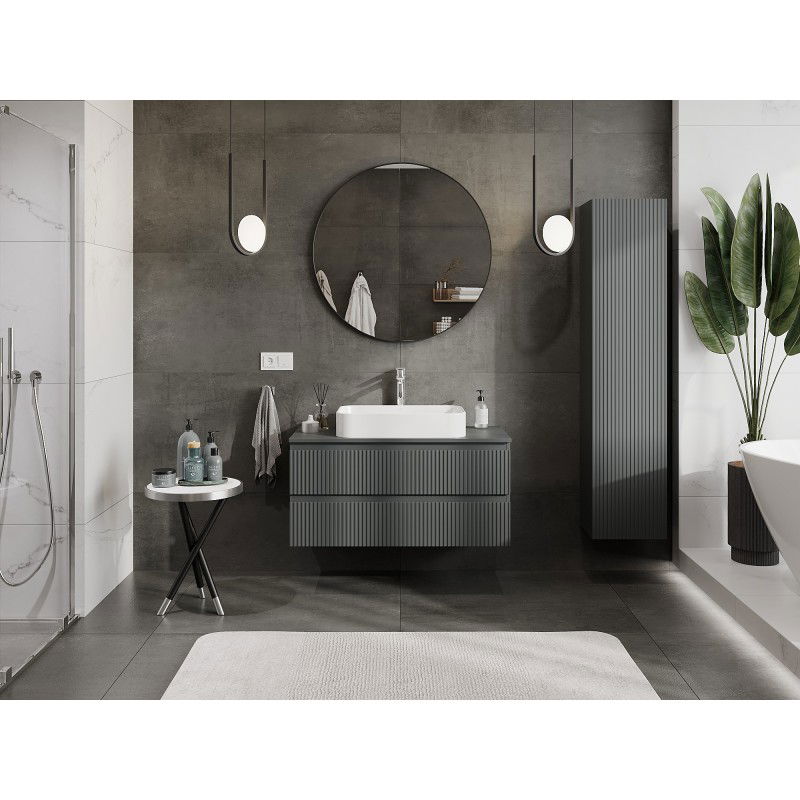 Mexen Rivel meuble de salle de bain sous lavabo 100 cm avec plateau, 2 tiroirs, rainuré, graphite mat - 91A20-10047-2-BFFC66