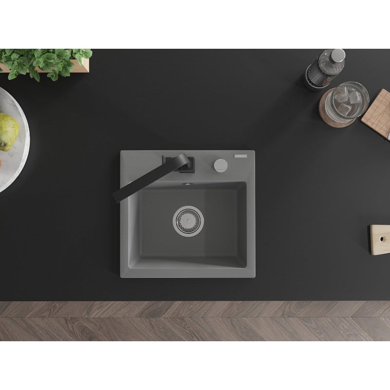 Mexen Milo 1-bowl granite sink with Rita kitchen tap, grey - 6505-71-670300-70