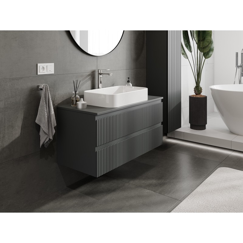 Mexen Rivel mobile bagno sottolavabo 100 cm con piano, 2 cassetti, scanalato, grafite opaco - 91A20-10047-2-BFFC66