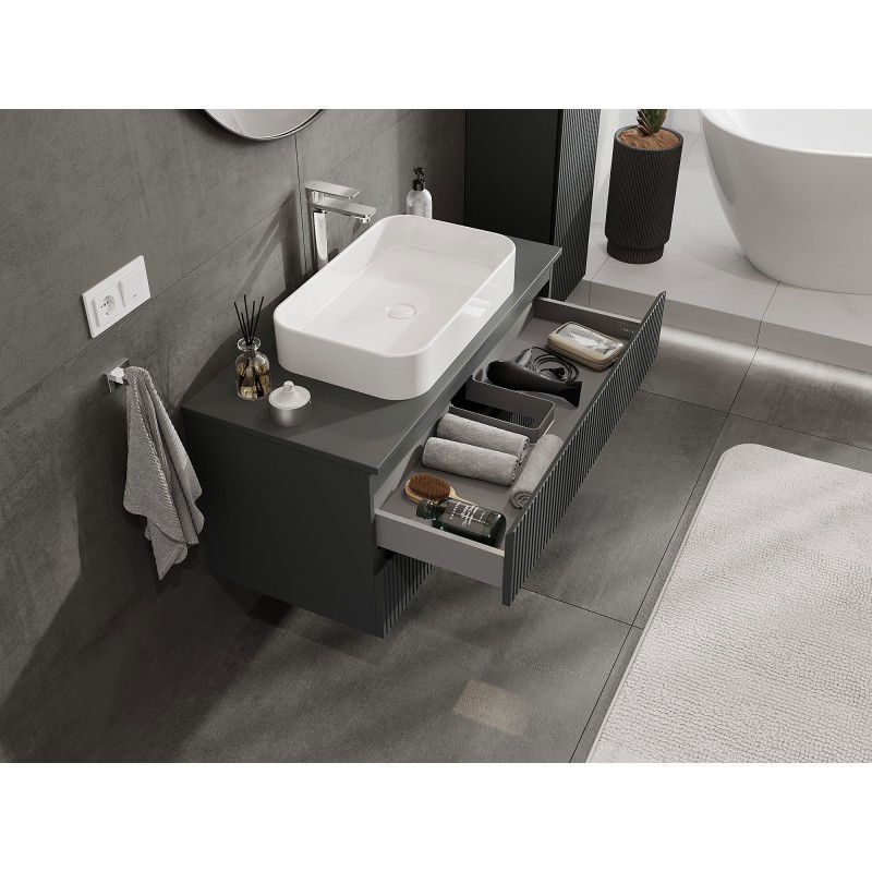 Mexen Rivel bathroom cabinet 100 cm with countertop, 2 drawers, grooved, matte graphite - 91A20-10047-2-BFFC66