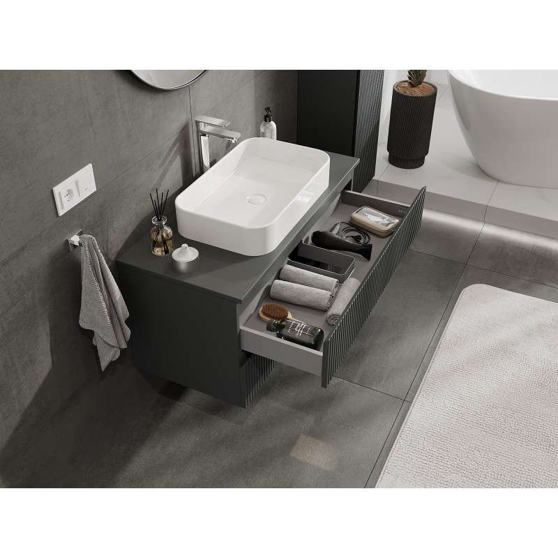Mexen Rivel mobile bagno sottolavabo 100 cm con piano, 2 cassetti, scanalato, grafite opaco - 91A20-10047-2-BFFC66