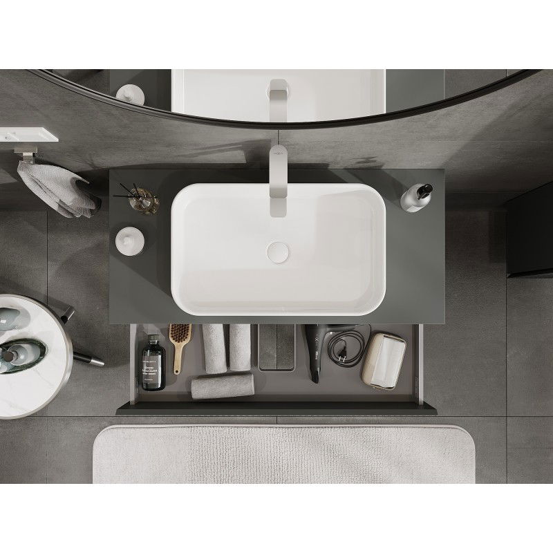 Mexen Rivel bathroom cabinet 100 cm with countertop, 2 drawers, grooved, matte graphite - 91A20-10047-2-BFFC66