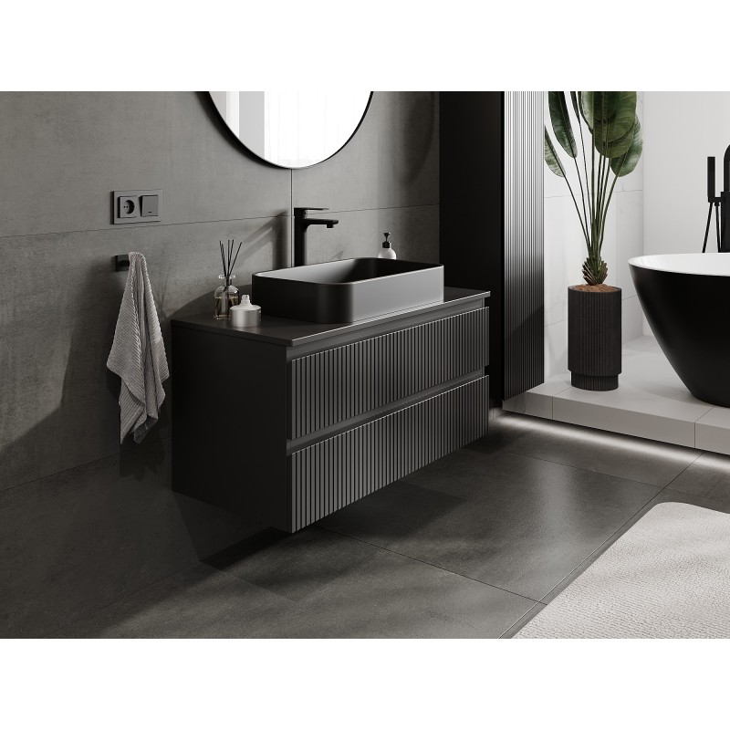Mexen Rivel mobiletto da bagno sottolavabo 100 cm con piano, 2 cassetti, scanalato, nero opaco - 91A20-10047-2-BFFC71