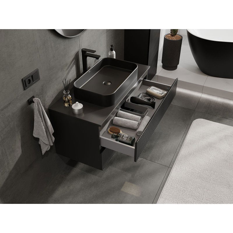 Mexen Rivel Badezimmerschrank 100 cm mit Ablage, 2 Schubladen, geriffelt, schwarz matt - 91A20-10047-2-BFFC71